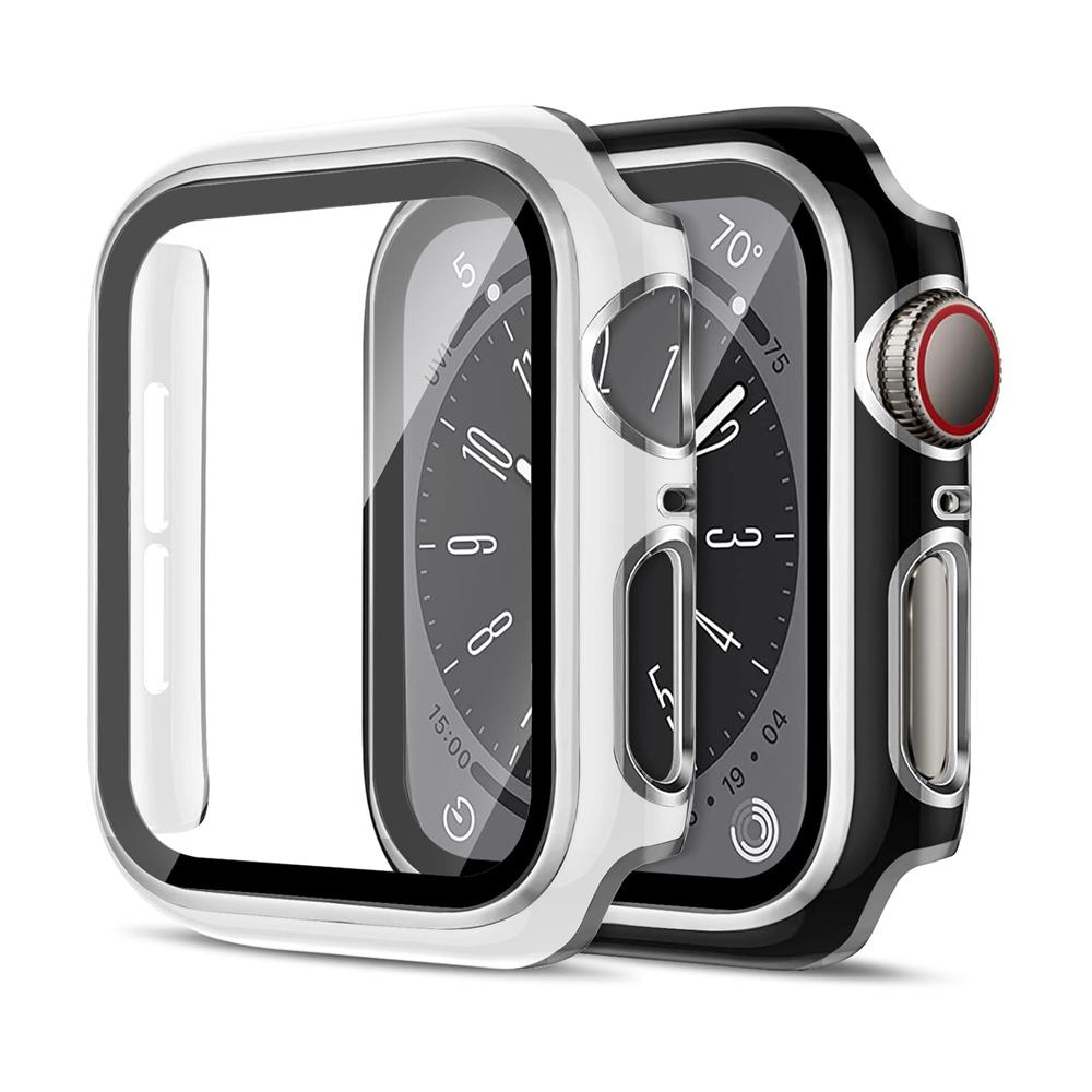 Displayschutz für Apple Watch Hülle 45mm 44mm 41mm 42mm 40mm 38mm PC Stoßfänger Gehärtetes Glas+Abdeckung iWatch Serie 9 8 7 SE 6 5 4