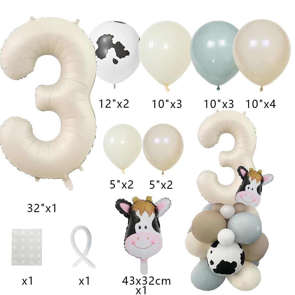 1set Farm Animal Balloons Carton Cow Balloons Vintage Number Balloon for Kids Farmland Animal Birthday Decorations DIY Gifts