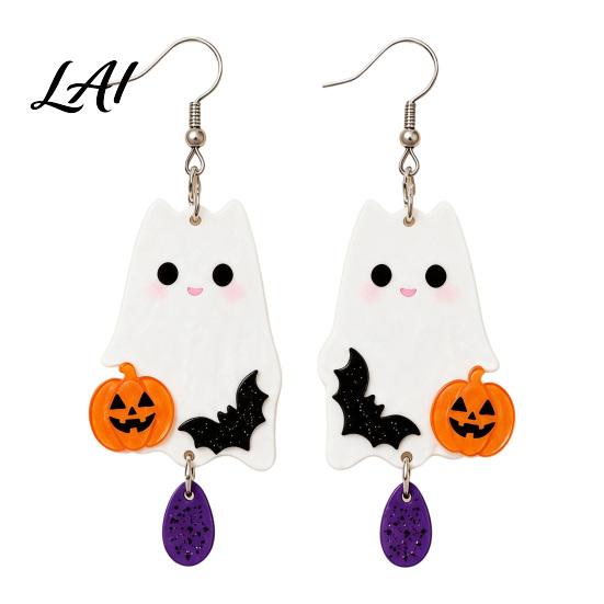 Playful Holiday Accessory Set 1 Pair 2D Acrylic Halloween Dangle Drop Earrings for Women Fun Party Favors Spooky Ghost Cat Pumpkin Earrings Costume
