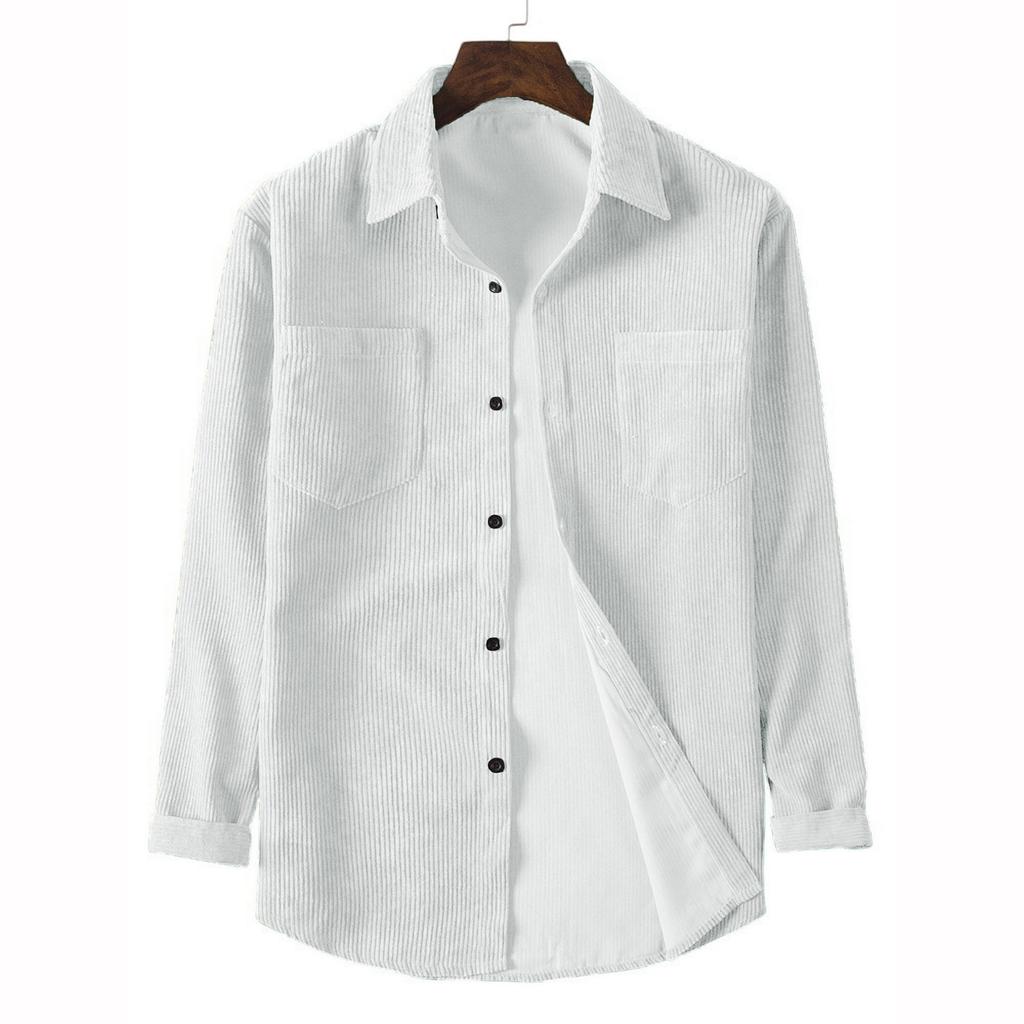 Men's Casual Long Sleeved Corduroy Solid Color Lapel Shirt