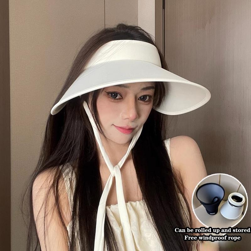 

Women Summer Ice Silk Sun Hat Wide Brim Empty Top Ponytail Cap Beach Uv Protection Outdoor Sunscreen Visors Folding Girl Bonnet серый