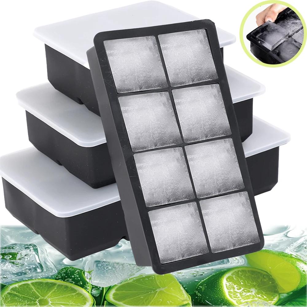 4/6/8/Grid Big Ice Tray Mold Box Large Food Grade Silicone Ice Cube Square Tray Mold Diy Bar Pub Wine Ice Blocks Maker Model