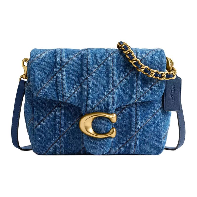 

COACH Tabby 20 Times Square Quilted Logo Denim Shoulder Bag Small Women s Brass with Dark Blue синій