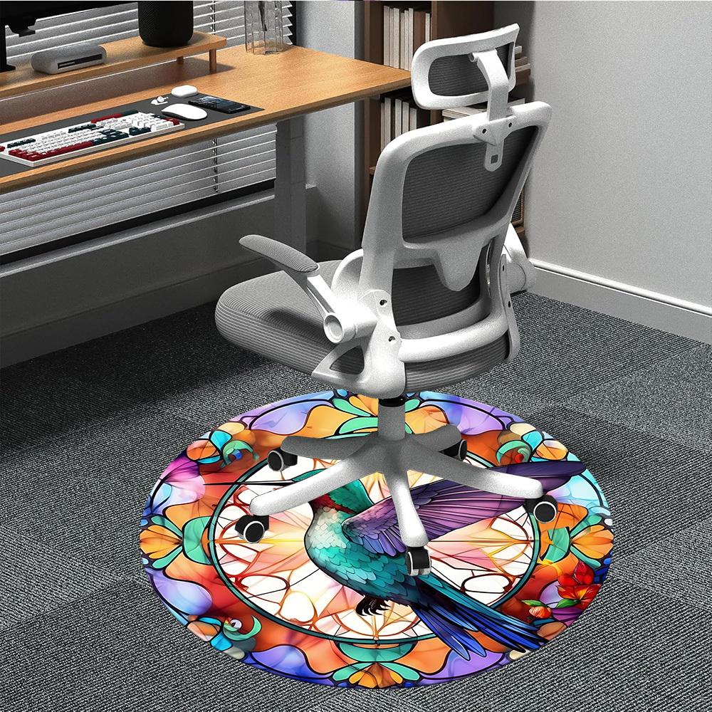 1pc Hummingbird StainedGlass Office Round Area Rug, Under Office Chairs Bedroom Living Room Home Decor, Room Deco