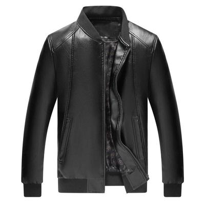 Men's Mid-Aged PU Leather Motorcycle Jacket, Round Collar, Spring/Autumn 2024 Edition.