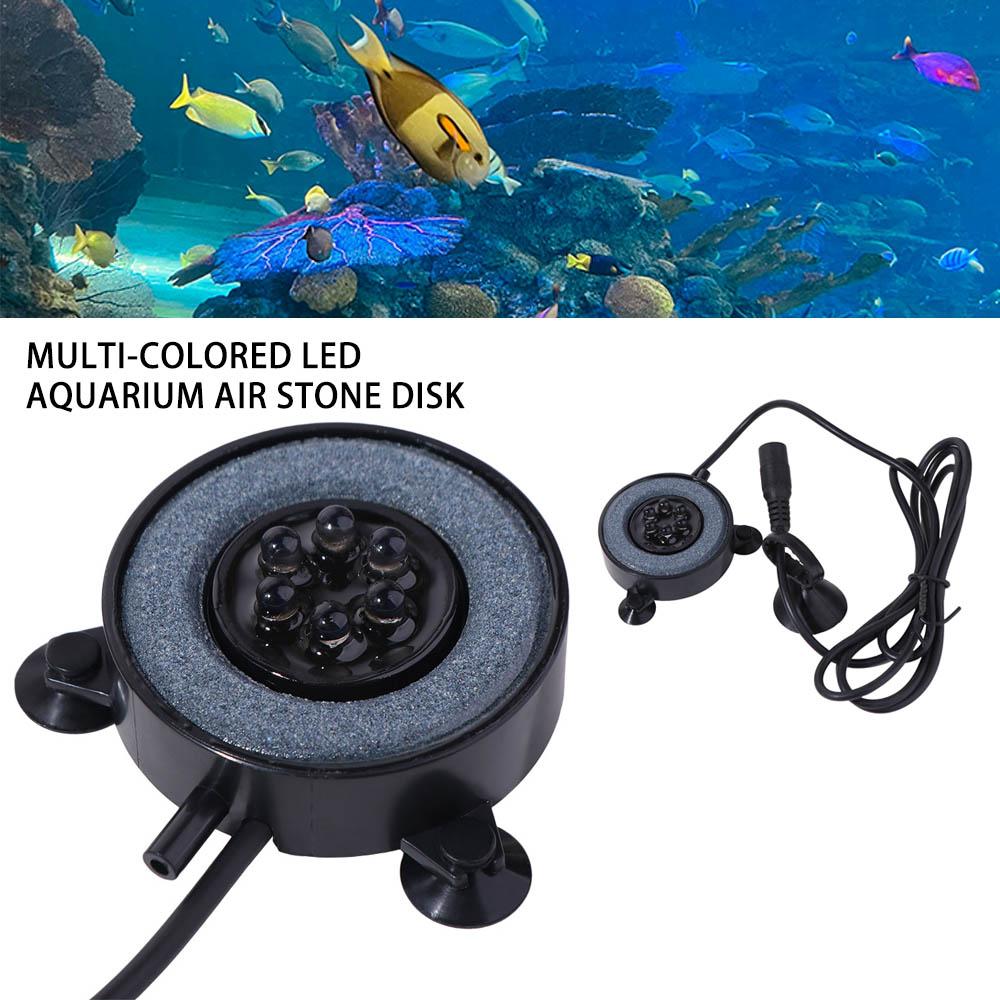 Creative LED Fish Tank Light Waterproof Multi-color Air Stone Disk Lamp Plastic with 6 Color Changing Leds Aquarium Light Pool