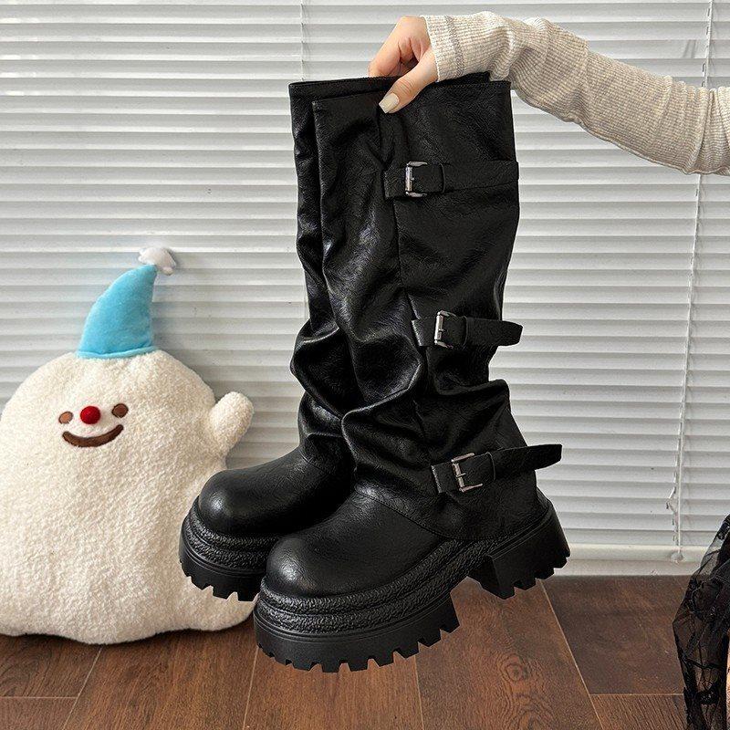Boots Brown Pile Rad Platform New 2025 Heightening Knight Boots Women's Boots Retro Spring and Autumn Pants Tube Beauty Tube