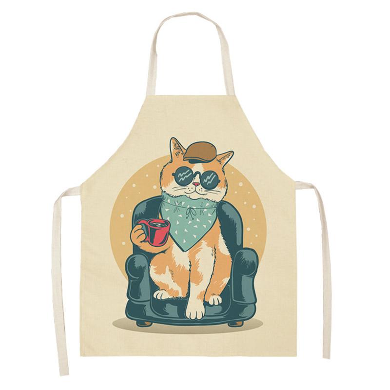 Cooking Home Kitchen Apron Cartoon Cat Print Sleeveless Color Apron Men Women Baking