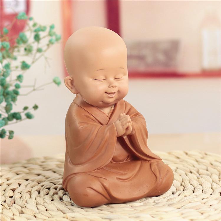 Resin Cute little monk statue Modern art sculpture Chinese Buddha statue Home living room, room decoration characteristic crafts