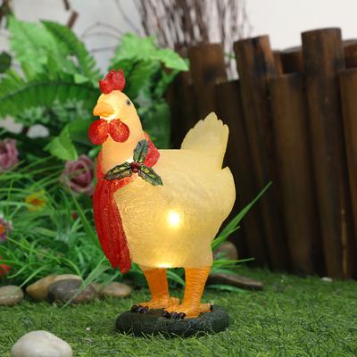 Resin Chicken Statue LED Night Lights Funny Animal Chick Light Home Courtyard Lawn Decoration Ornaments Warm Yellow Solar Lamp
