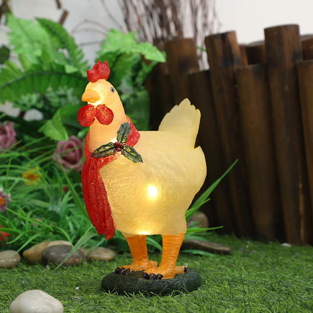 Resin Chicken Statue LED Night Lights Funny Animal Chick Light Home Courtyard Lawn Decoration Ornaments Warm Yellow Solar Lamp