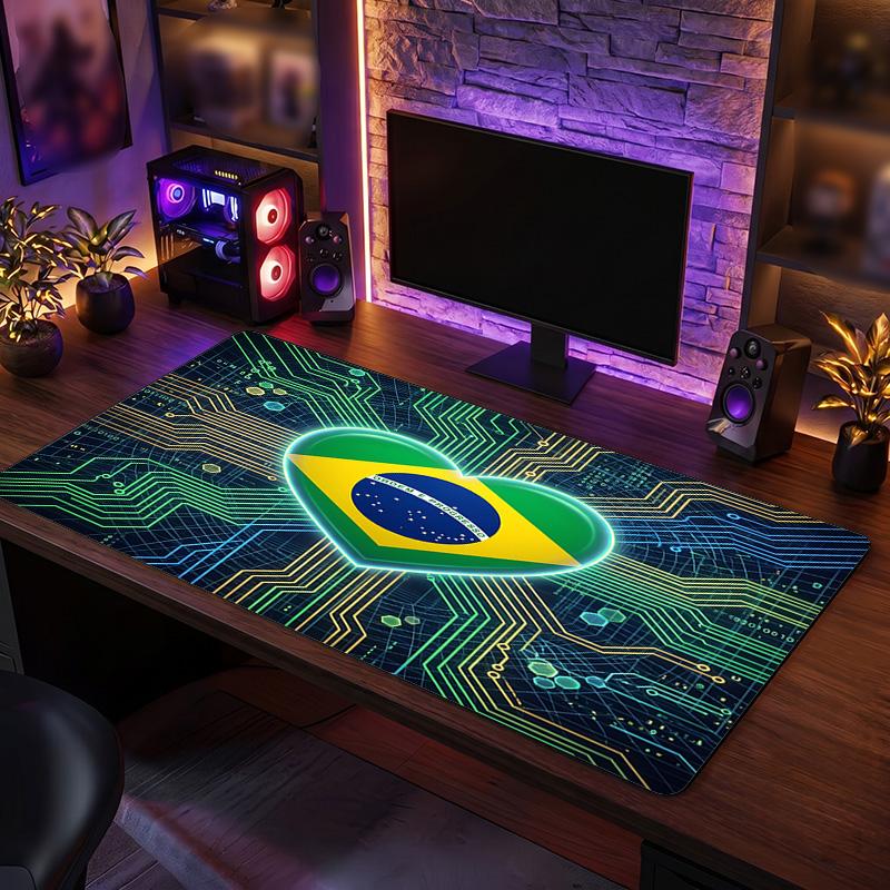 Brazil Football Crest Mouse Pad, Extended Non Slip Rubber Desk Mat for Gaming Office Laptop Fan Gift