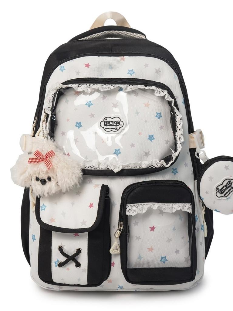 Spring New Student Backpack With Color Block Design And Nylon Material For School Use
