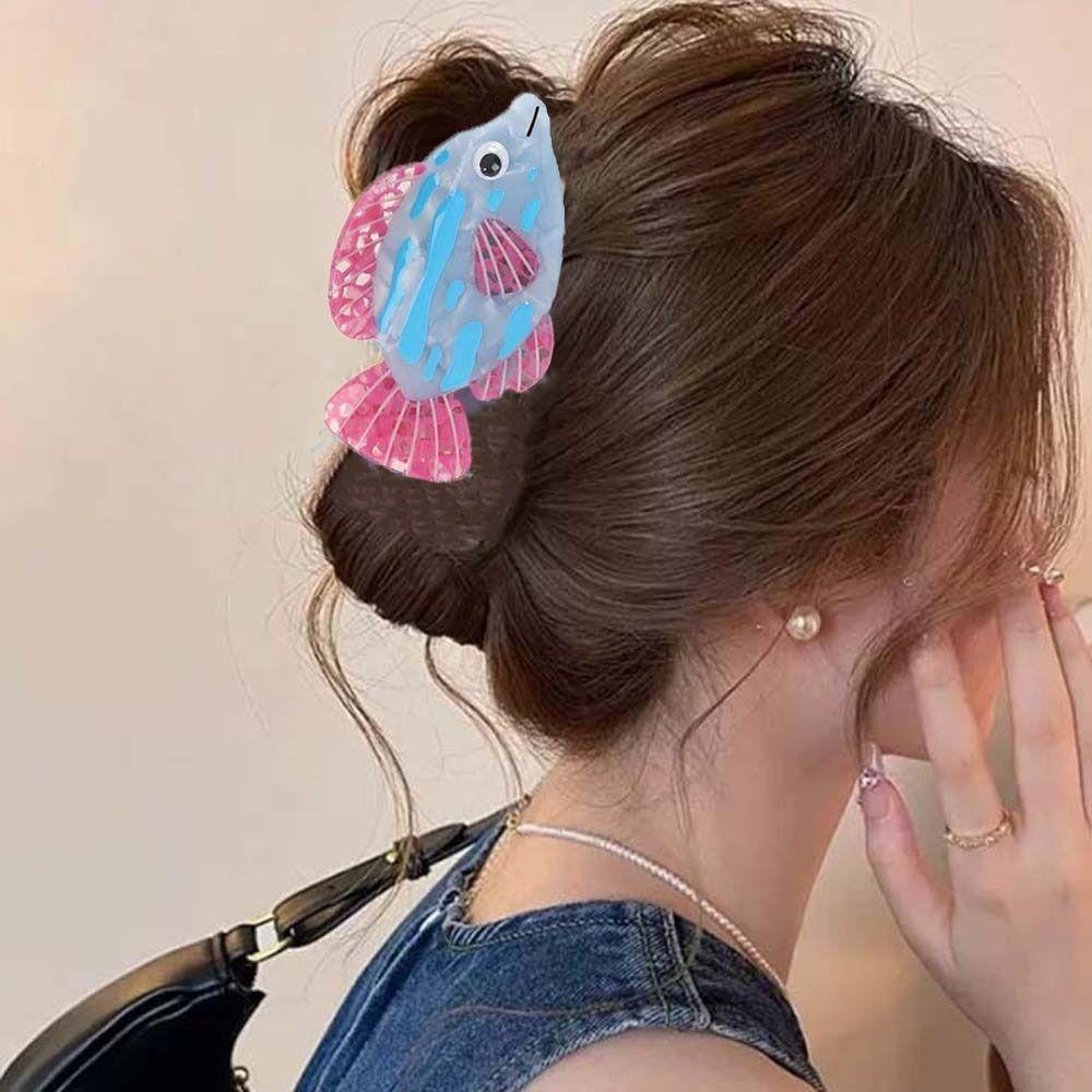 Starfish Conch Shark Clip Contrast Color Acetic Acid Hair Claw Fish Hair Claw  Ponytail Holder