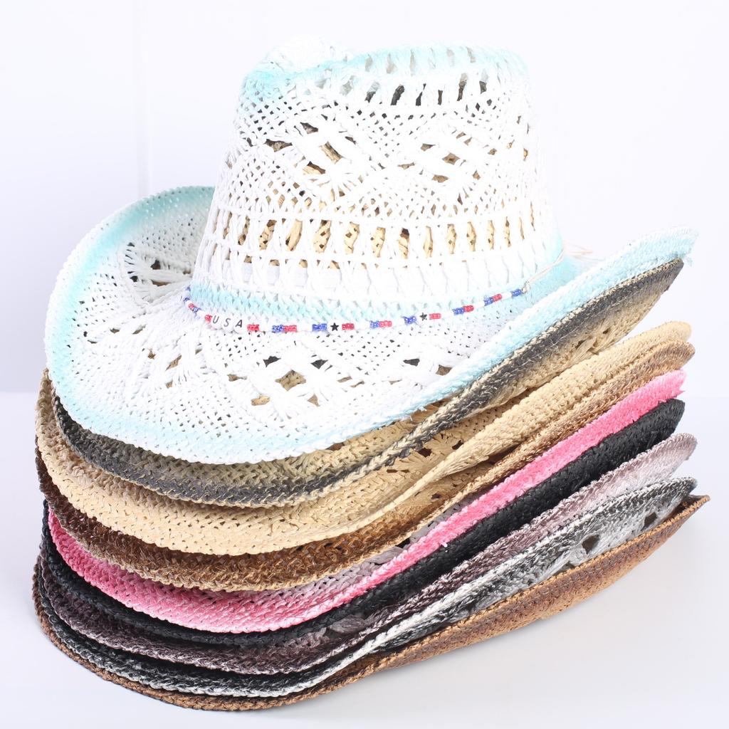 Popular European and American Classic Hollow Western Cowboy Hat Men's and Women's Fashion Vacation Breathable Sunshade Straw Hat