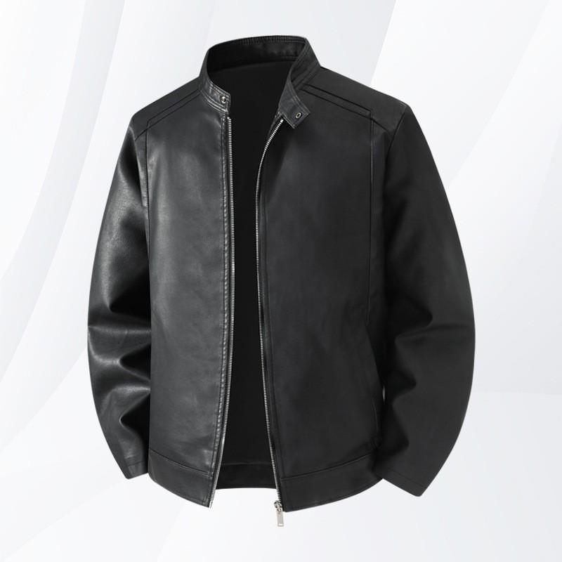 Mens Faux Leather Biker Jacket Stand Collar Casual Outerwear Lightweight Workwear Style