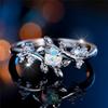 Charm Female White Fire Opal Stone Round Leaf Ring CopperColor Cute Gift Wedding Jewelry For Women
