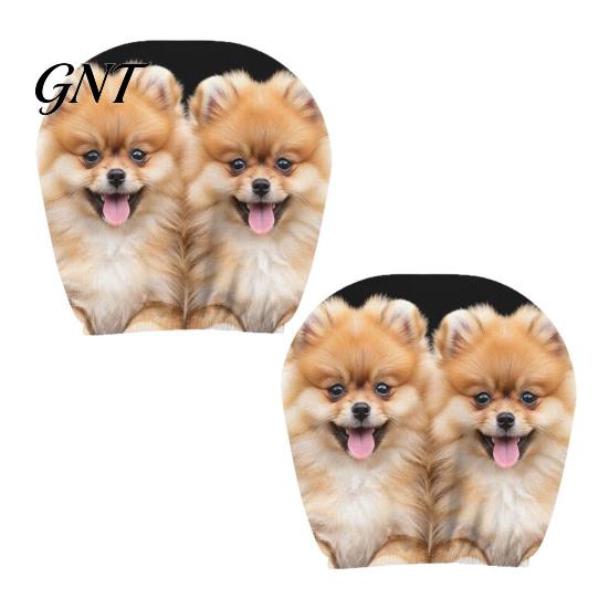 Cute Dog Print Car Accessories 2Pcs Headrest Covers, Breathable Auto Seat Durable Fade Resistant Decor Protectors, Stretchy Universal Interior for SUV