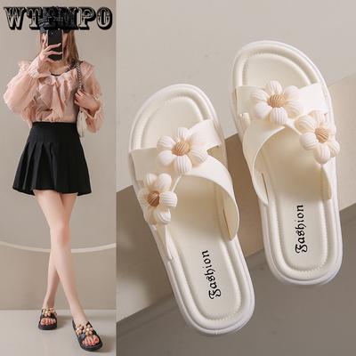 Flower Slippers for Women Summer Flat Bottom Non Slip Thick Bottom Outerwear Fashion Beach Sandals