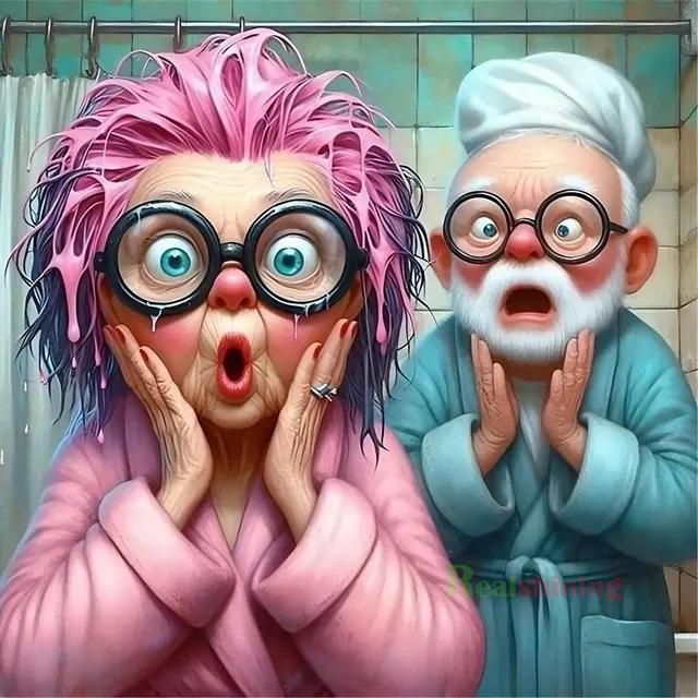 Funny Old Couple 5D DIY Diamond Painting Portrait New 2024 Full Diamond Embroidery Sassy Happy Grandma Handmade Mosaic Home Art