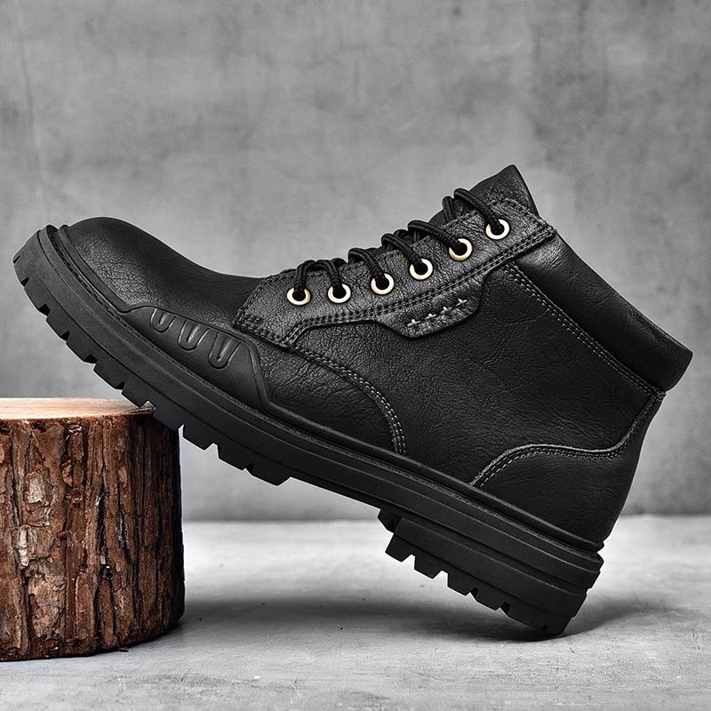 Male Boots Warm Winter Men Shoes Leather  Mens Casual Sneakers Lace Up Platform Shoes Fashion Warm Snow Motorcycle Boots