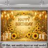 2D Sonnenblume Gold Geburtstag Fotografie Hintergrund mit Ballons & Geschenken