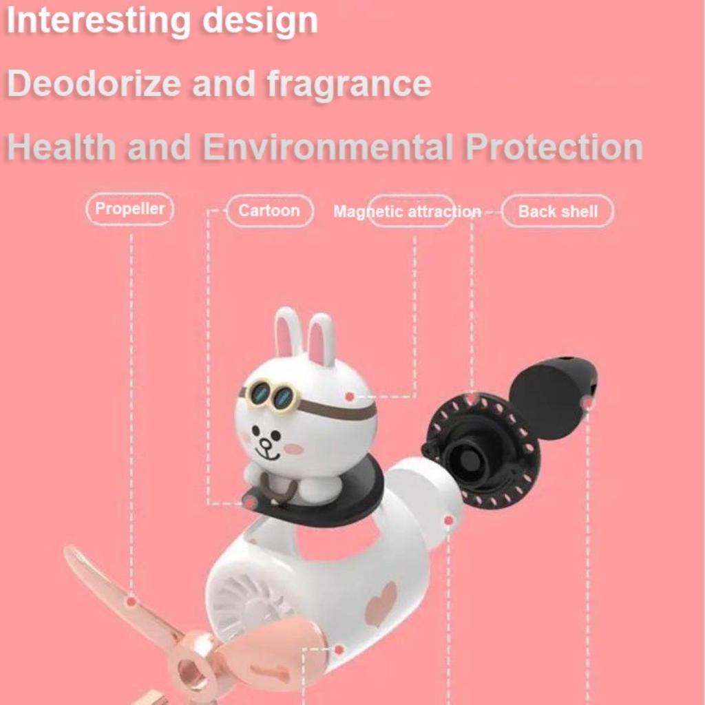 Cartoon Car Air Freshener with Propeller Fan, Magnetic Vent Clip Aromatherapy Diffuser with 2 Free Scents