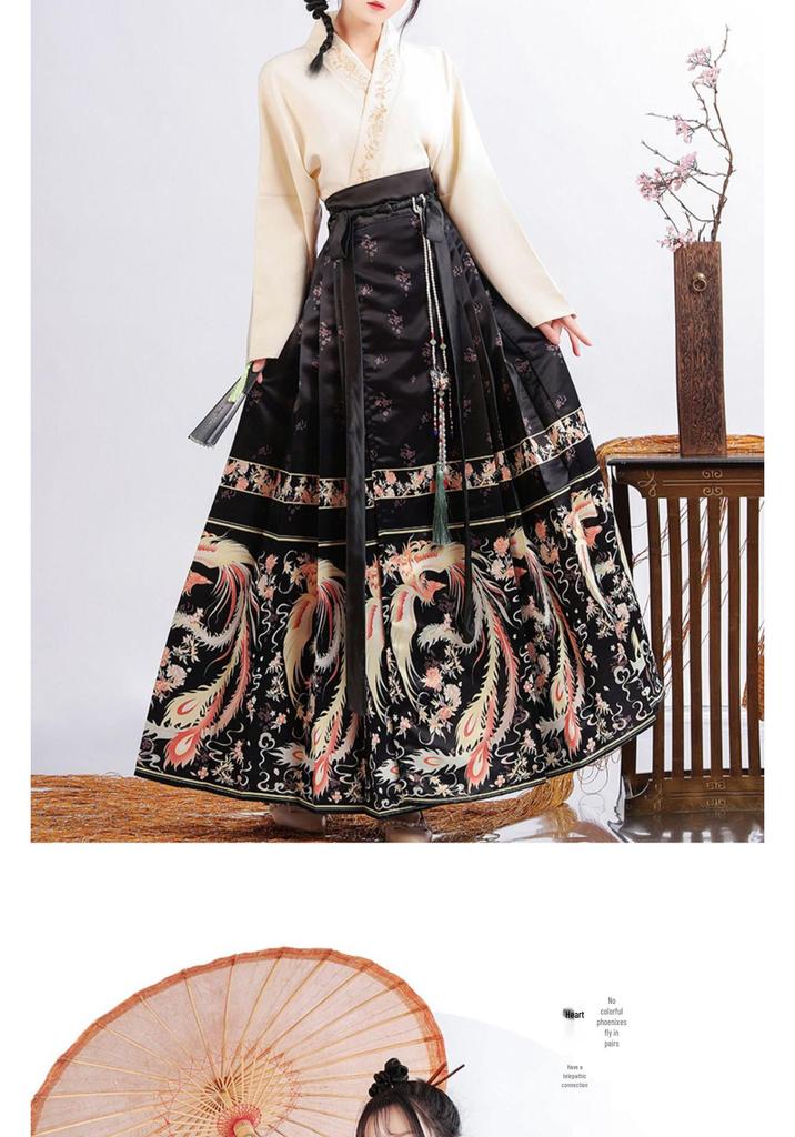 2024 Autumn Women's Phoenix Dance Print Hanfu Set - Ming Dynasty Inspired Chinese Daily Wear