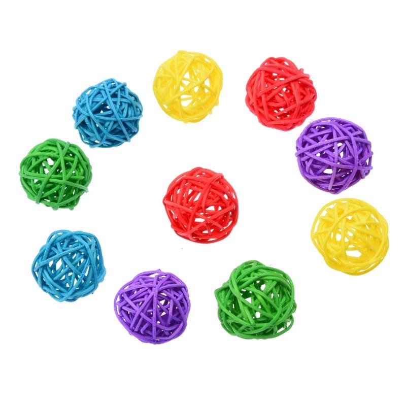 10Pcs Primary Color Sepak Takraw Parrot Chewing Toy Ball Pet Bird Foot/foot Scratching/foot Toy Pet Chewing Toy Rattan Ball