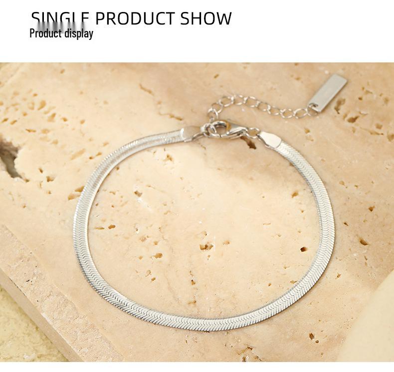Under the Banyan Tree S925 Sterling Silver Minimalist Snake Bone Bracelet Women's Layered Jewelry