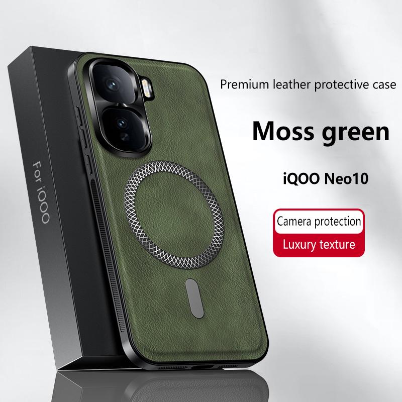 For Vivo iQOO NEO 10 Case Magnetic Elegant Leather Wear-Resistant Lens Fully Covered Non-Slip Grip Edge Cover Shell