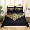 Gothic Skul Soft Duvet Cover Set, Death Moth Plus Flowers Warm Comforter Cover King Personalized Skeleton Bones Beding Sets Black Cream