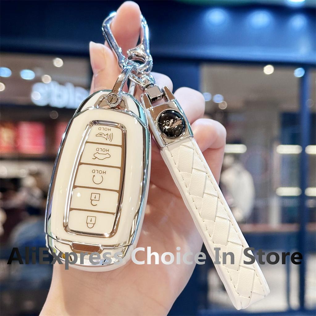 Premium Soft TPU Key Fob Cover with Keychain for Hyundai Palisade 2023 Elantra GT Santa Fe 5 Buttons Car Accessories