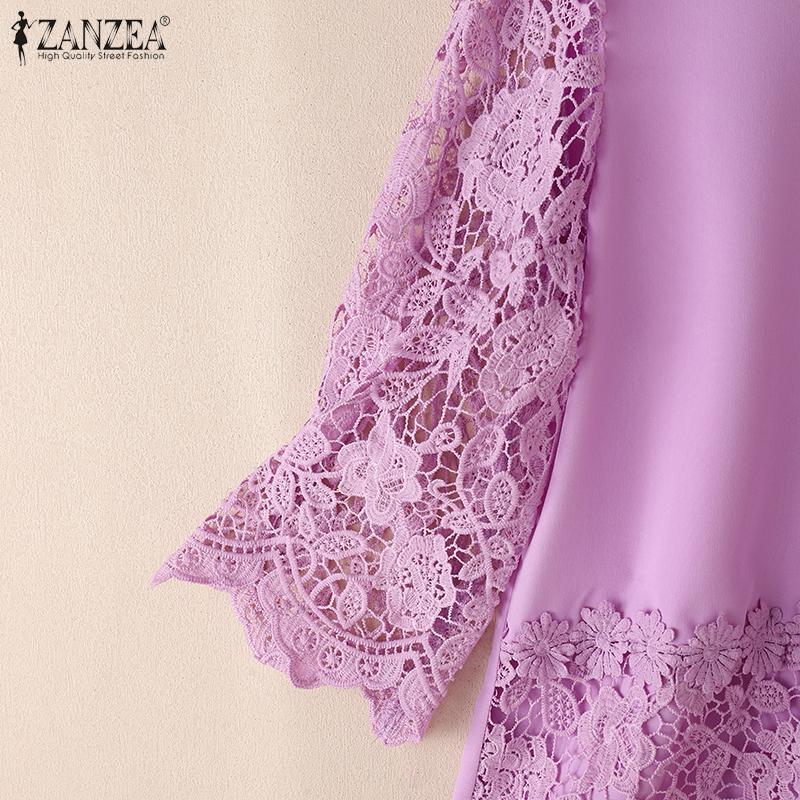 ZANZEA Women Casual Lace Crochet Splice 3/4 Sleeve Loose Blouse