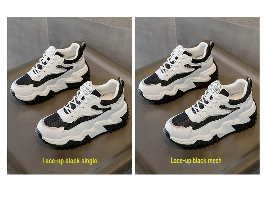 2025 Trendy Women's Genuine Leather Platform Sneakers with Thick Sole and Concealed Lift
