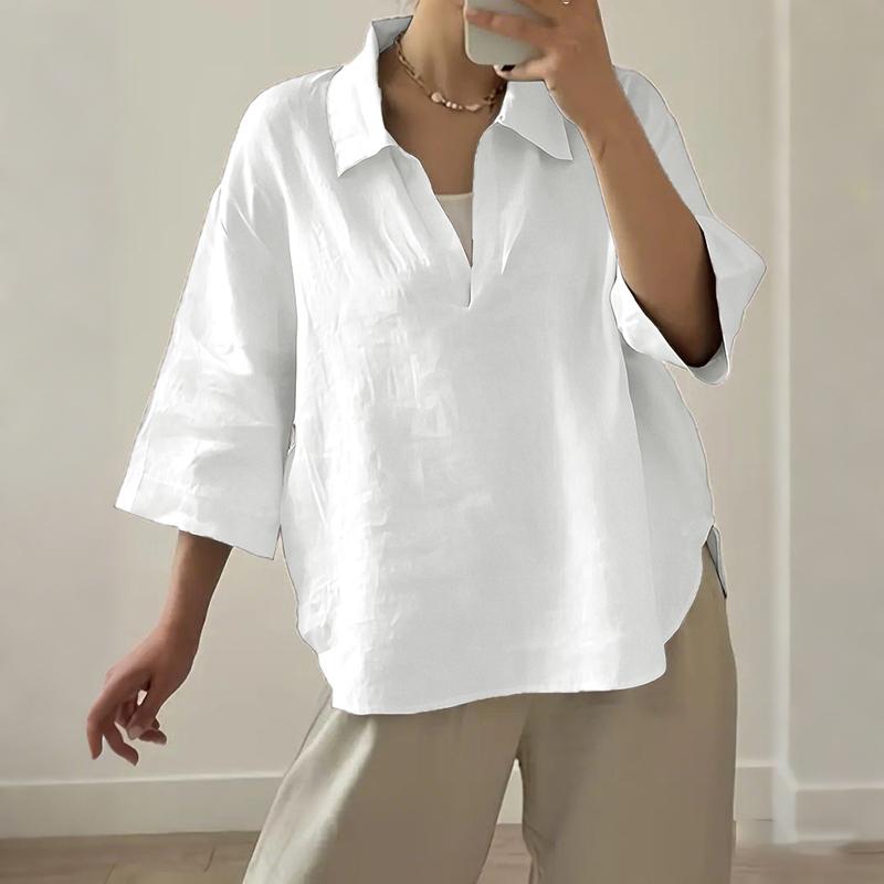 ZANZEA Damska swobodna bluzka z kołnierzykiem w dół, letnia, luźna, z krótkim rękawem