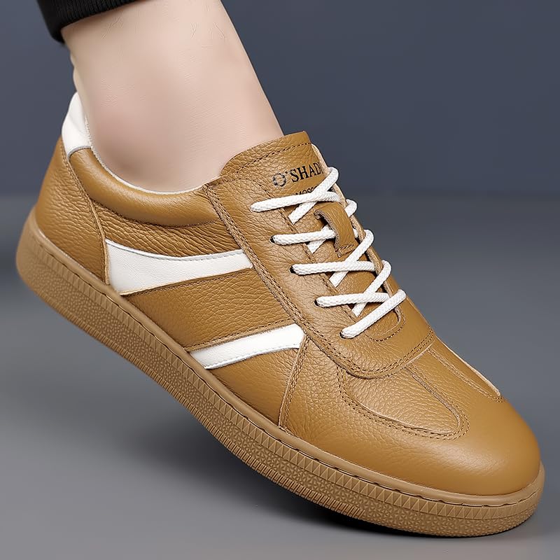 [Baseconet] Leather Casual Shoes, Soft Leather, Platform Sole, Lightweight Cushioning, Suitable for Commuting and School (BROWN, Adult, 26.5 cm, Measu