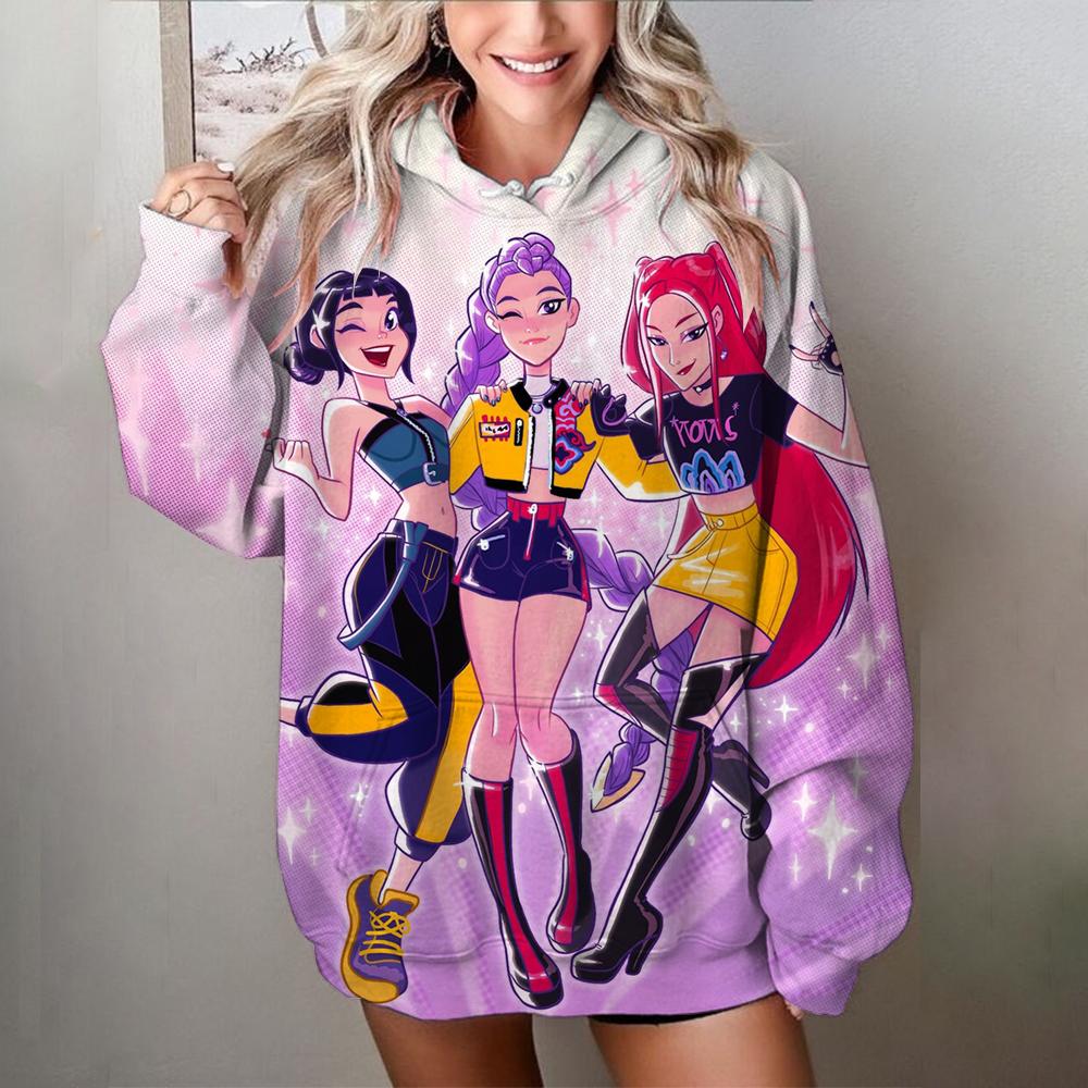 KPop Demon Hunter Print Women's Sweatshirt Soft Casual Loose Retro Women's Hoodie 2025