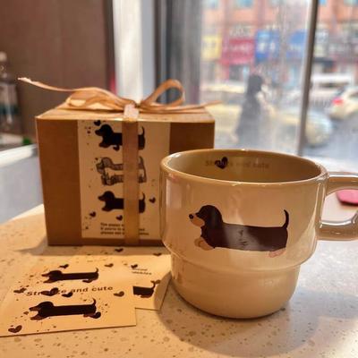 Caneca de Cerâmica de Alto Valor Original de Desenho Animado Cachorrinho Empilhado Xícara de Café Café da Manhã Salsicha Fofa