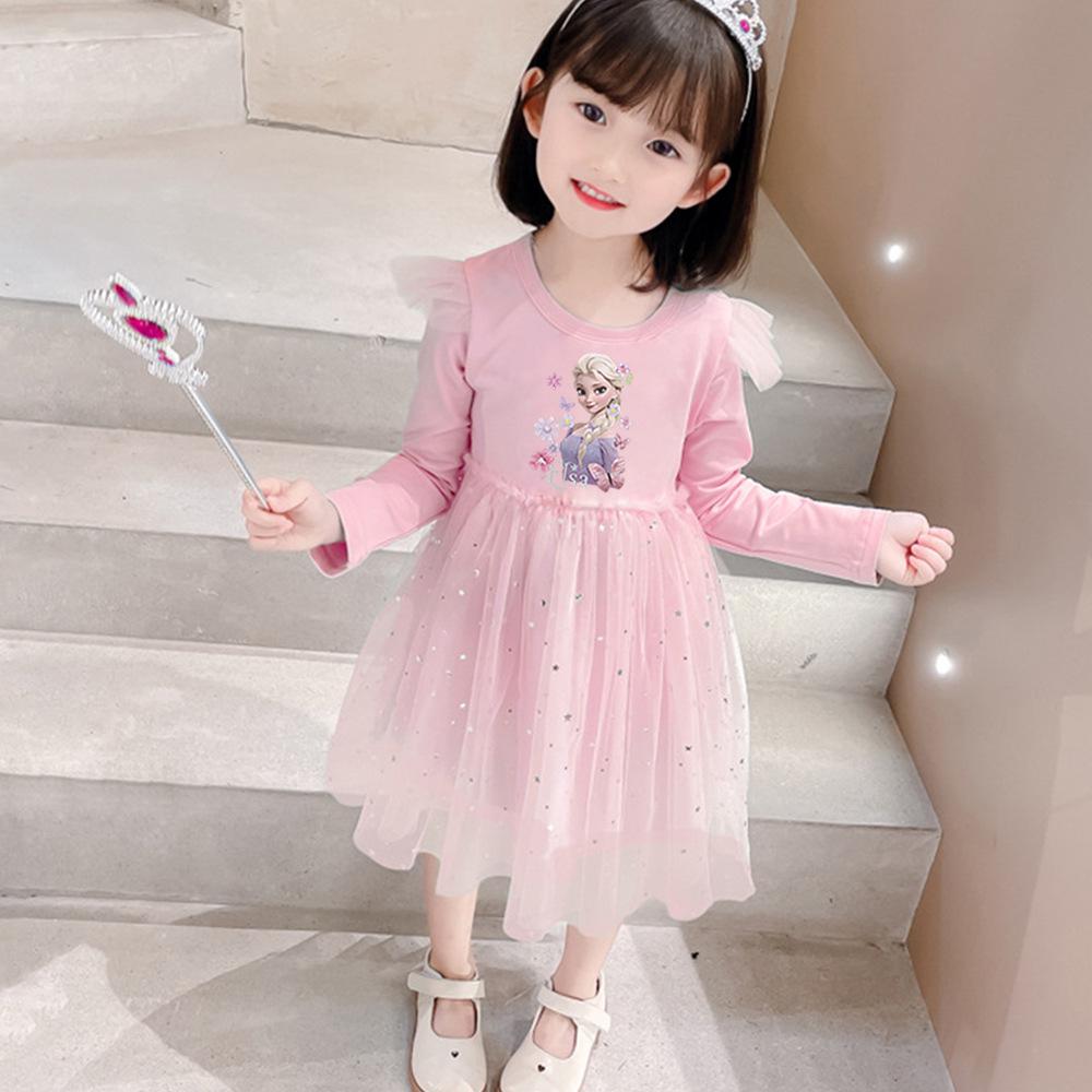 

Платье принцессы Эльзы с длинным рукавом для девочек - Весенне-осенний стиль с пышной юбкой 110