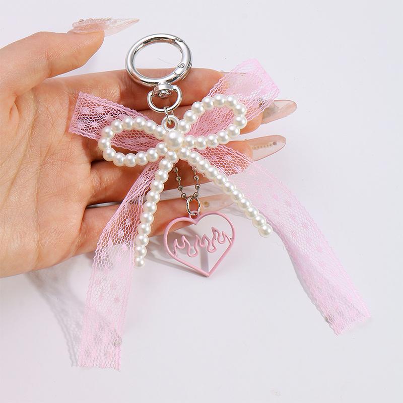 

Милый брелок-подвеска с бантом из жемчужной ленты, симпатичный рюкзак, подвесные украшения, простой брелок-бантик, аксессуары, подарки