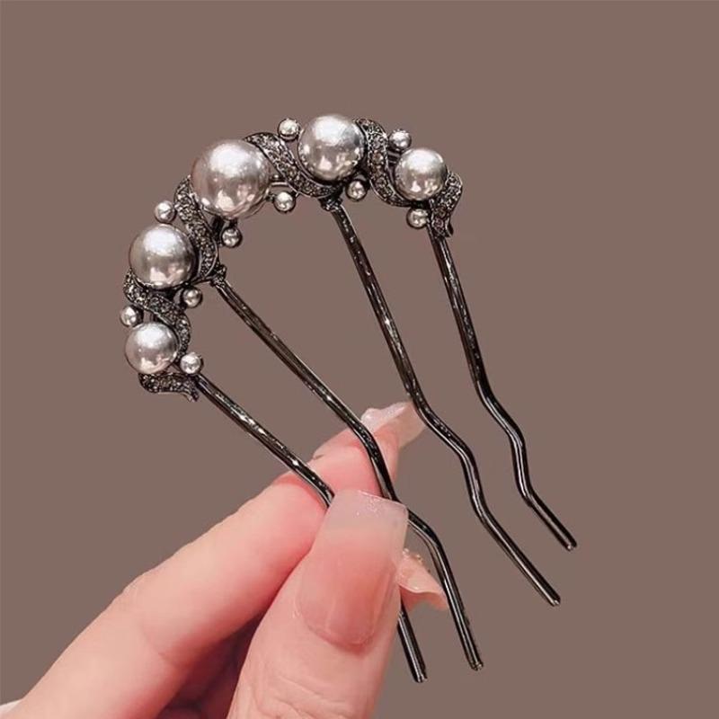 

Элегантная заколка-гребень для волос с жемчугом и нефритом – U-образный инструмент для укладки для шикарного образа