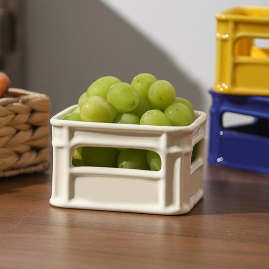 Creative Snack Bowl Mini Basket-Shaped Dish for Fruit Fries Multi-Purpose Small Ceramic