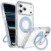 iPhone 17 Pro Max Magnetic Transparent Case with Two-Color Rotating Stand for Apple 16/15 Pro