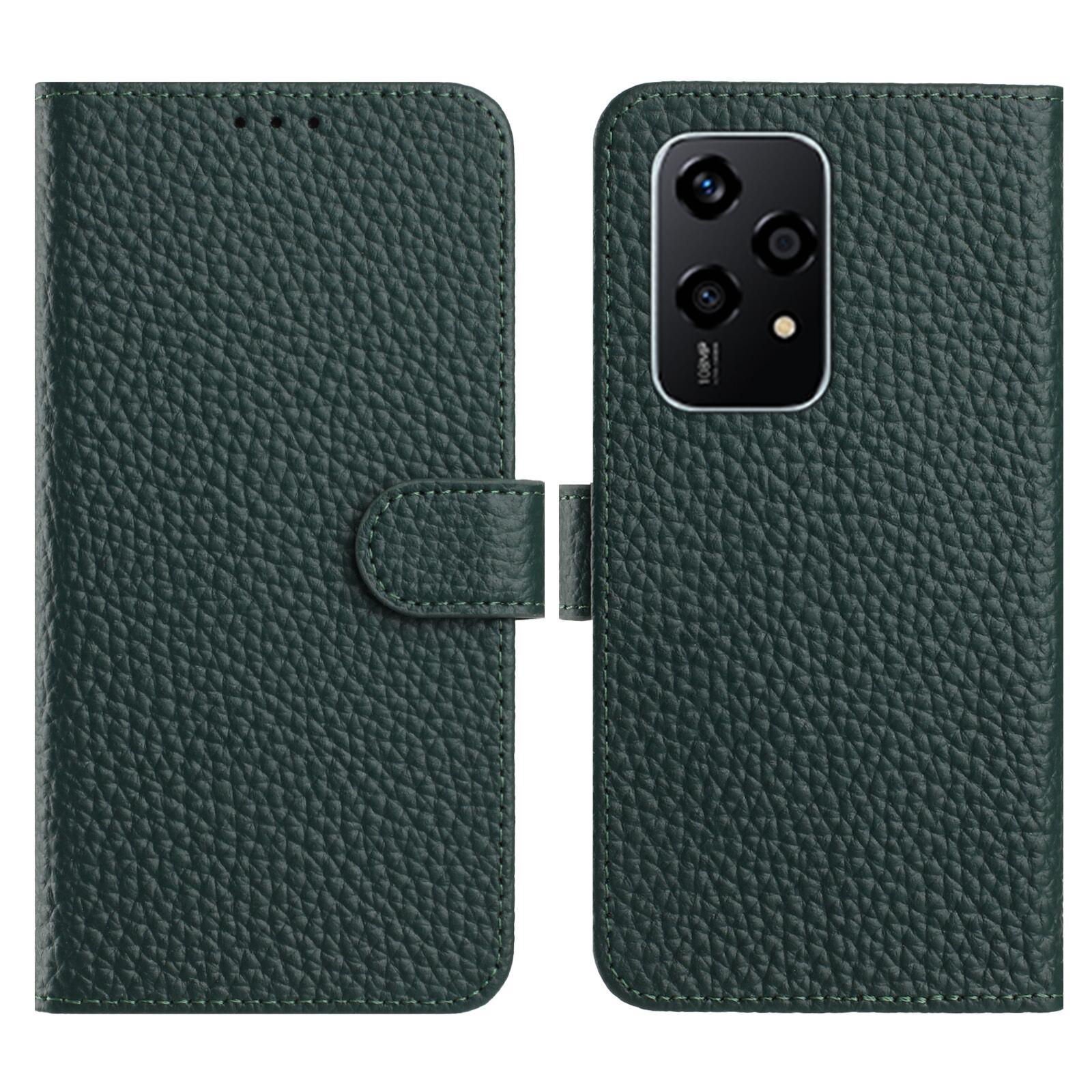 

For Honor 200 Lite Case Wallet Stand Litchi Texture Genuine Cow Leather Flip Phone Cover Green