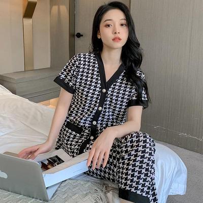 Women's Short Sleeve Cotton Pajama Set - Sweet Summer Plus Size, Long Pants, Loose Fit