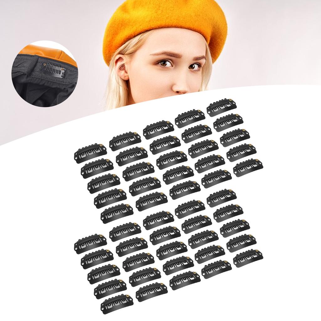 Haar-/Perückenklammern, Edelstahl, U-förmig, 6 Zähne, für Haarverlängerungen, Haarteile, Schwarz, 2,8 cm, 50 Stück