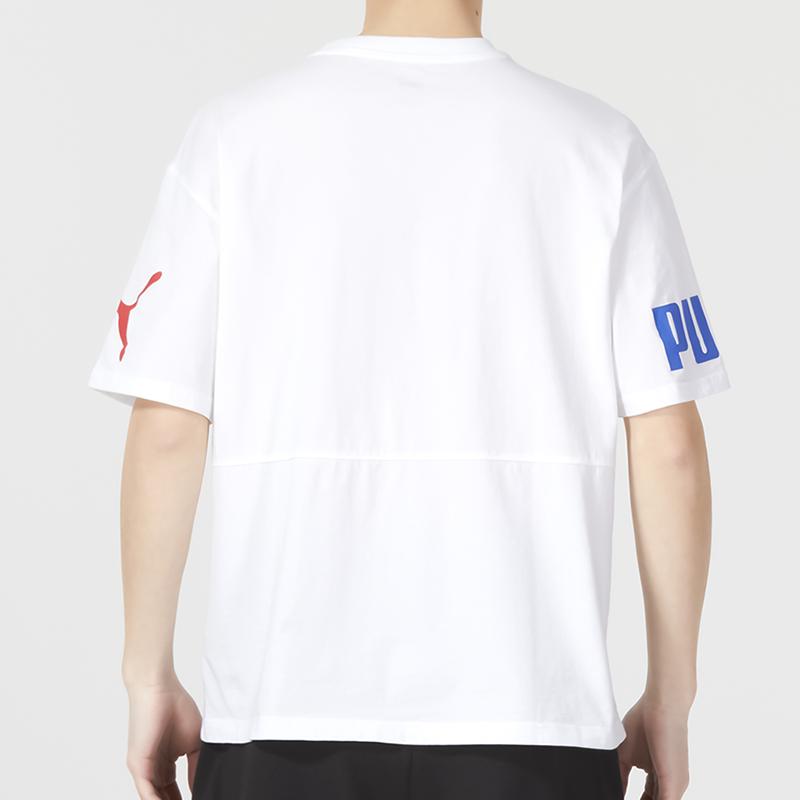 Puma Letter Logo Print Crew Neck Fitted Straight Short Sleeve T-Shirt Men Tops White 676665-52