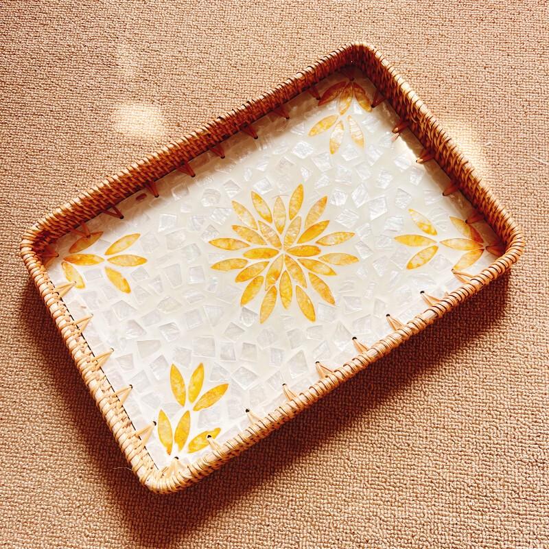 Set of 2 Handwoven Rattan Shell Serving Trays