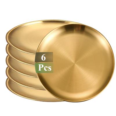 Assiettes Rondes Dorées en Acier Inoxydable Plats de Service Circulaires Durables pour Restaurants, Dîners à la Maison, Buffets Service de Table